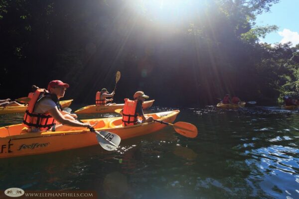 Orange kajakker Jungle Lake Camp River Paddling Group Photo