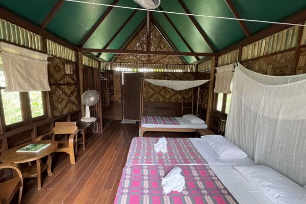 Jungle Camp indkvartering med to senge, ventilator og behagelig atmosfære til et afslappende tilflugtssted