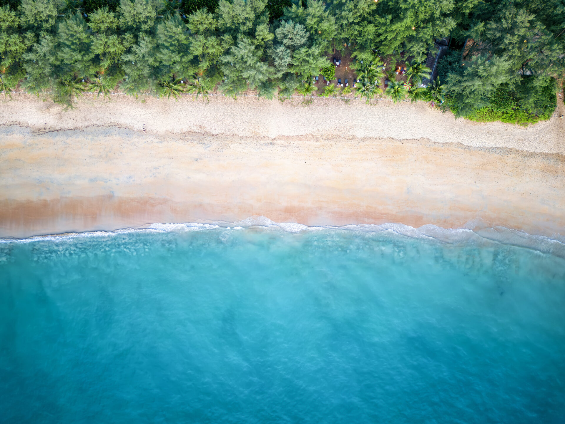 Luftfoto fra oven af den smukke strand ved Khao Lak